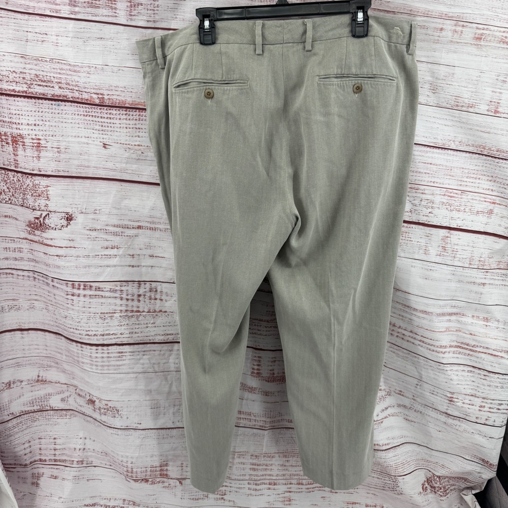Tommy Bahama Dress Pants Mens 40x27 Silk Herringbone Flat Front Khaki Trousers - Picture 5 of 9